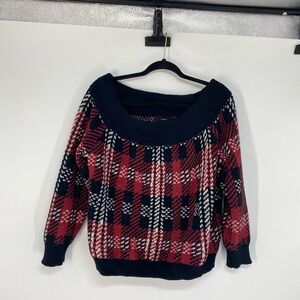 Forever 21 Red and Black Off-the-Shoulder Sweater